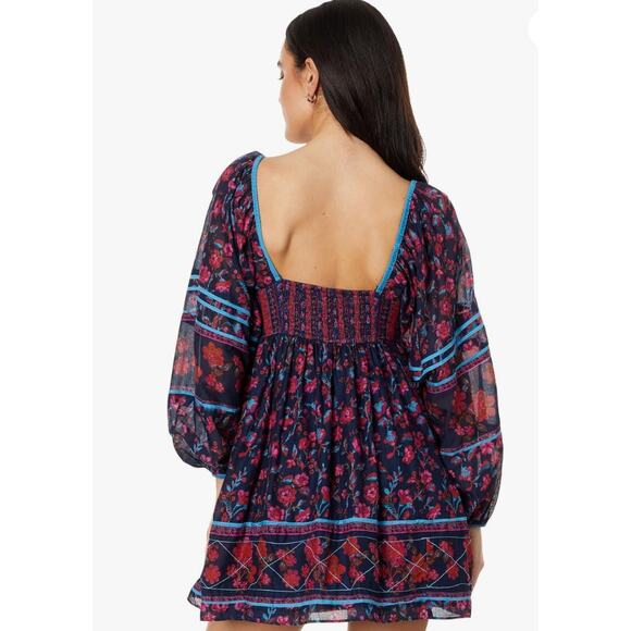 Free People Floral Mini Dress - Navy and Pink - Picture 5 of 6